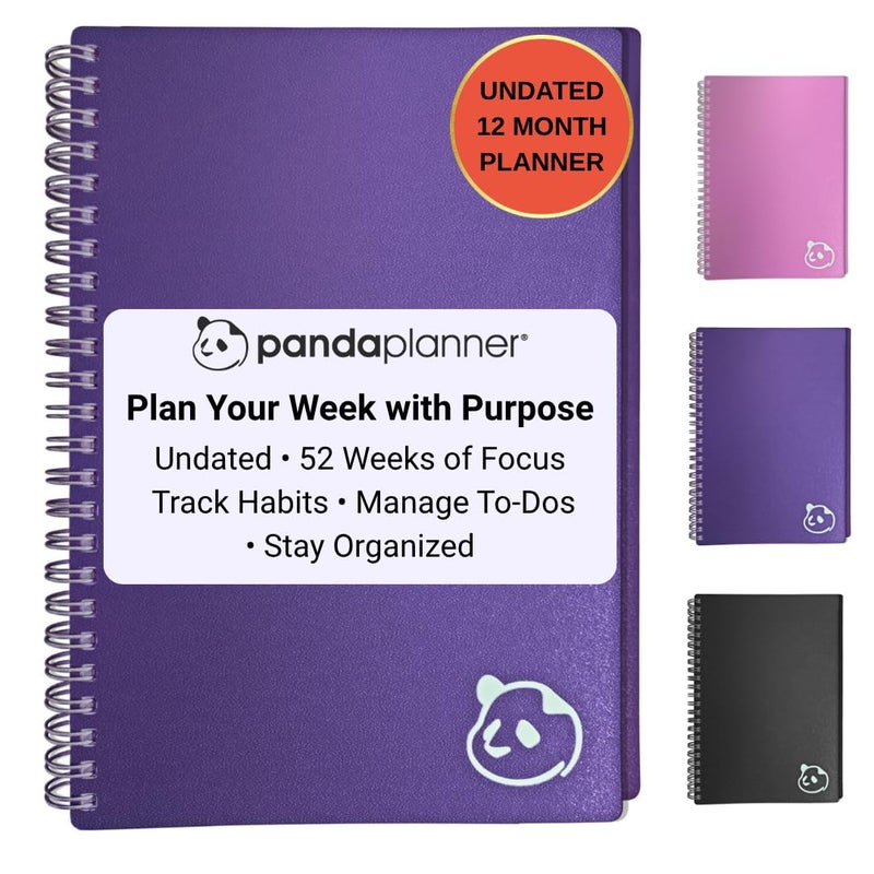 Panda Planner 2026 Undated Weekly Planner â€“ Spiral Notebook 5.75" x 8.25" with 52 Weeks, Habit Tracker & Weekly To-Do Lists â€“ Academic Planner & Productivity Organizer for Home, Office & School (Purple) - Image 1